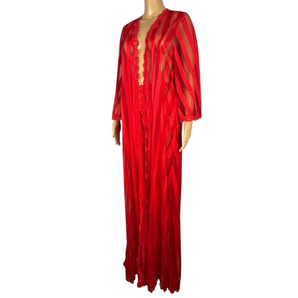 Vintage Jenelle of California Red Nylon Peignoir Set Sz M P Robe Pants Hollywood - Picture 8 of 16